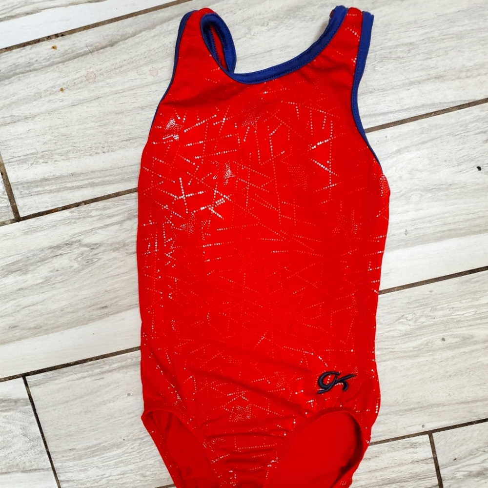 PATRIOTIC GK Elite Medium Gymnastics Leotard Olympic Red White Blue RACERBACK cm